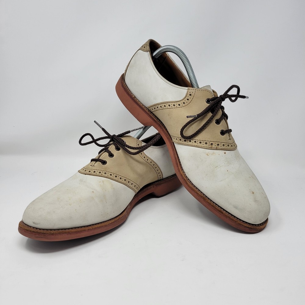 Allen Edmonds Men's Size 10.5 C Oakmont Vibram Tan White Leather Saddle Shoes