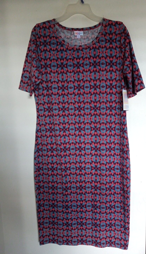 LuLaRoe Julia Dress Women’s Size Large multicolor Geo Short Sleeve A-Line NEW