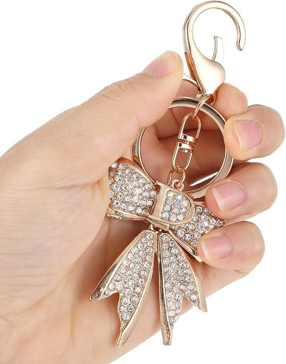 Gold Bow Keychain Rhinestone Bag Charms for Handbags Shiny Purse Charms Cute Key