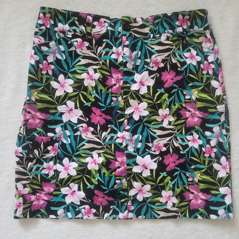 Christopher & Banks Mini Skirt Women's Size 4 Floral Pink Green Black Pockets