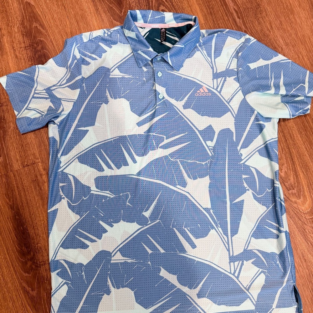 Adidas Golf Palm Leaf Mesh Polo Shirt Mens Medium ADVR0842 Blue Lightweight NWT