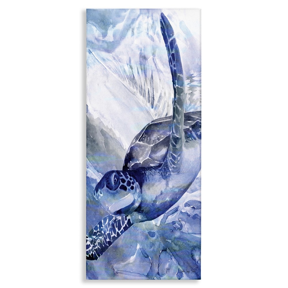 Stupell Stylized Blue Sea Turtle Swimming In Ocean Canvas