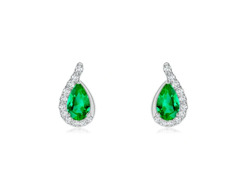 4Ct Pear-Cut Simulated Emerald Stud Earrings in 14K Gold Plating  