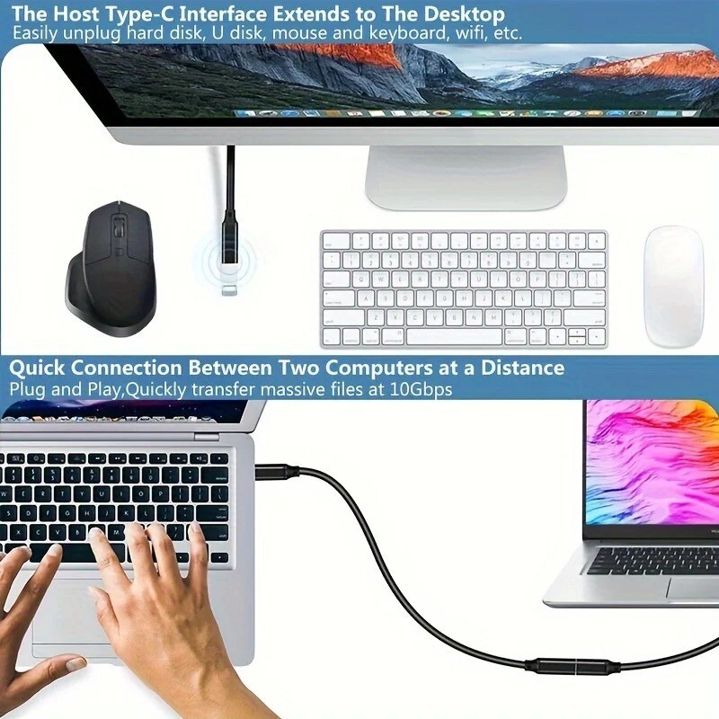 100W USB C 3.2 Extension Cable 5A PD 4K@60Hz 10Gbps Thunderbolt Compatible