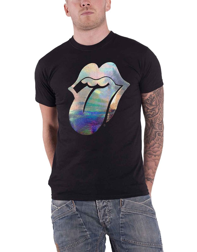 Rolling Stones Holo Foil Tongue Logo Official Mens Black T-Shirt