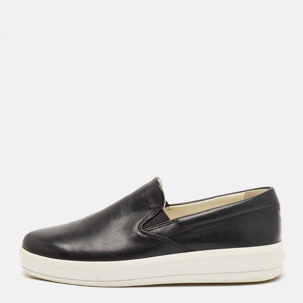 Prada Black Leather Slip-On Sneakers Men Size 40 EU