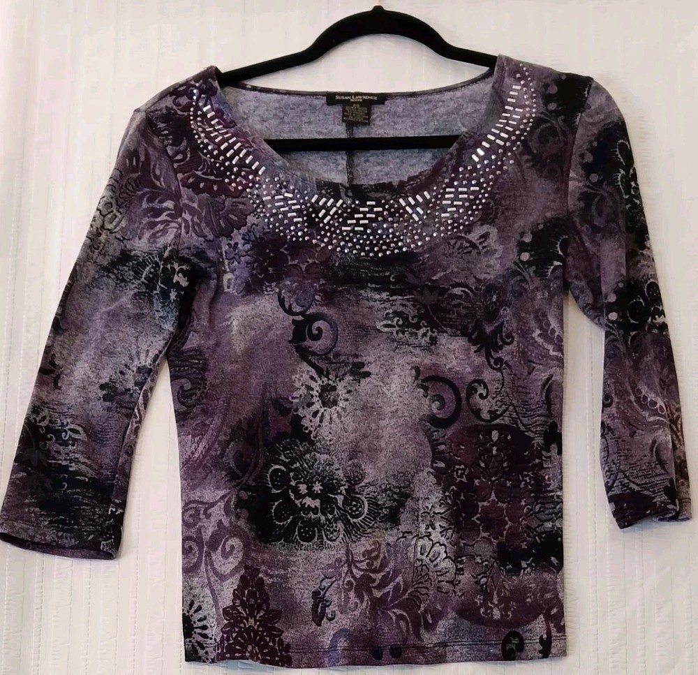 Susan Lawrence Womens  Embelished/Beaded 3/4 Sleeve Blouse Size PS