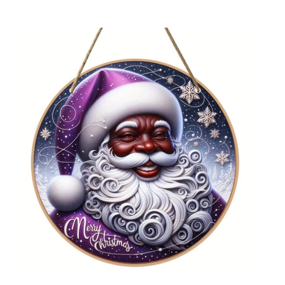 Merry Christmas Santa Claus wooden round sign creative decoration sign GX