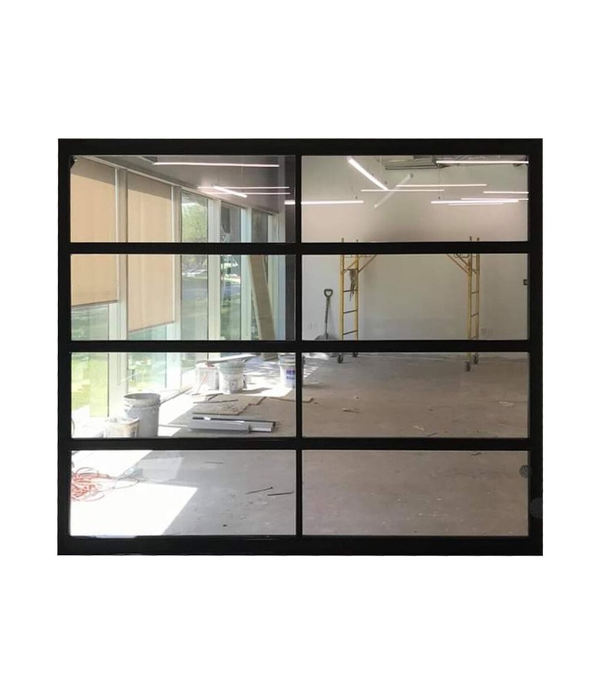 Full View 8x7 ft Garage Door Matt Black Frame Clear Glass-image
