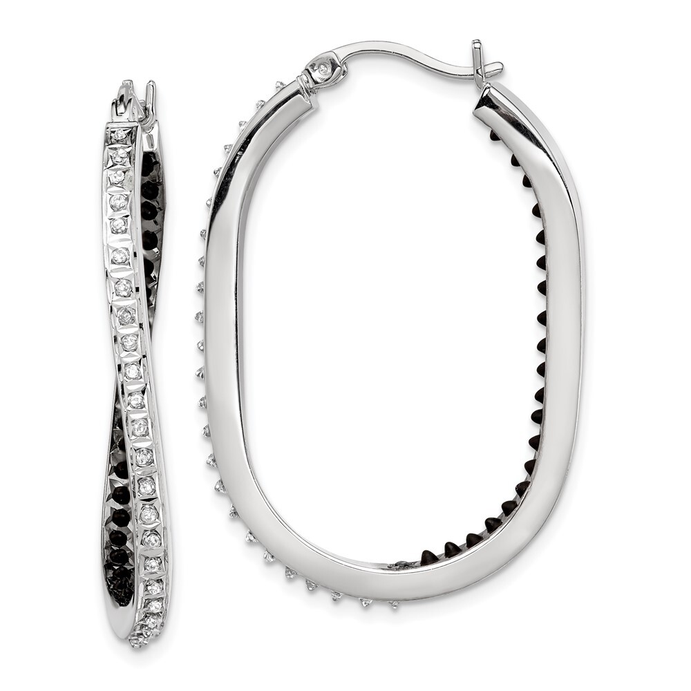 Sterling Silver Platinum-plated Diamond In and Out Hoop Earrings 2.48gm L-37mm