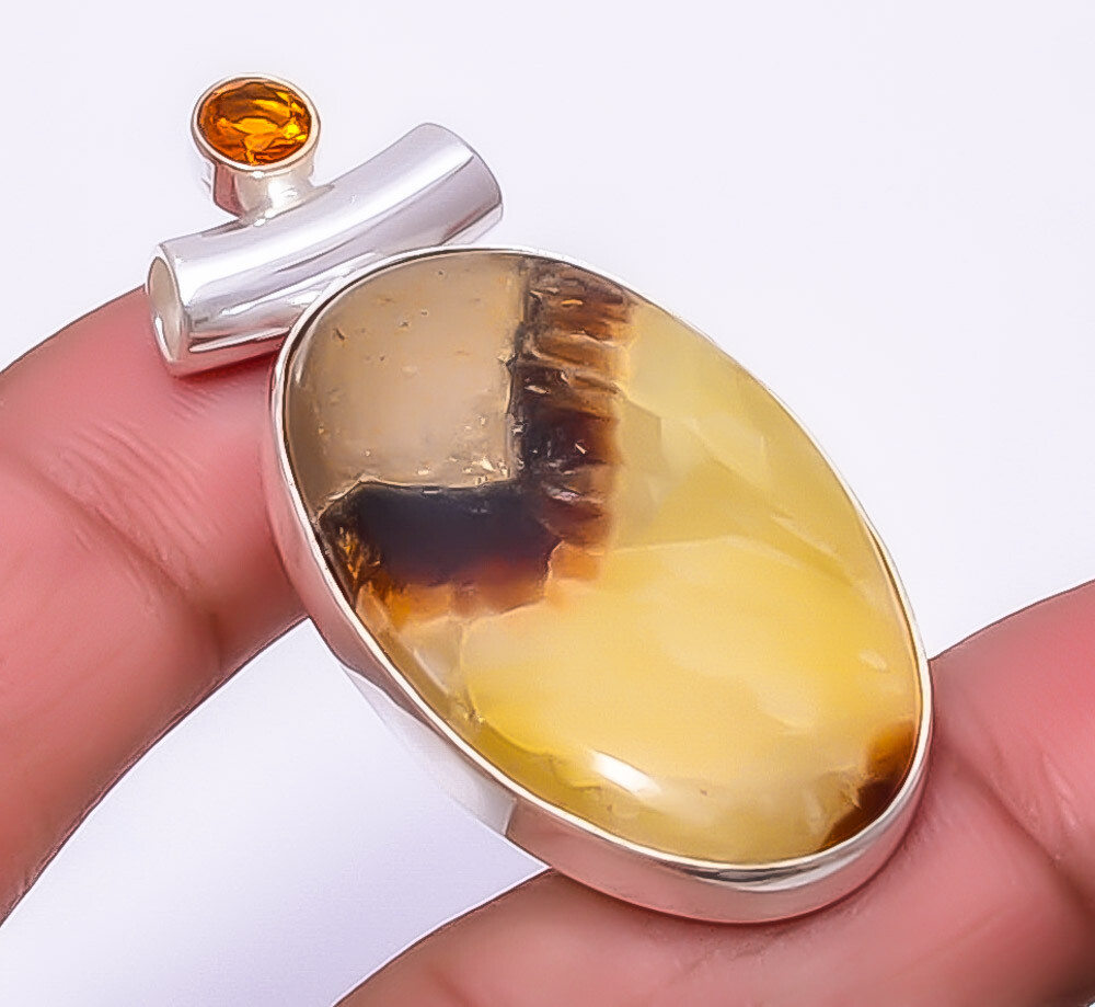 Septarian Stone - Utah & Citrine 925 Sterling Silver Pendant 1.76