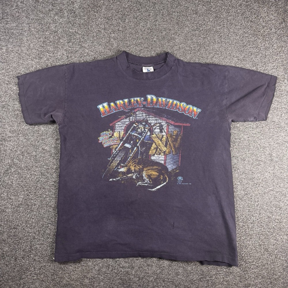 Vintage 80s Holoubek Harley Davidson Shirt Adult Large Mans Best Friend Biker
