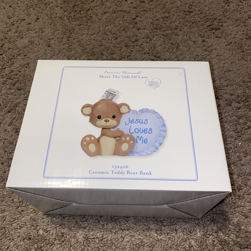 2013 Precious Moments Teddy Bear Blue Bank Decorative Jesus Loves Me! 132406!