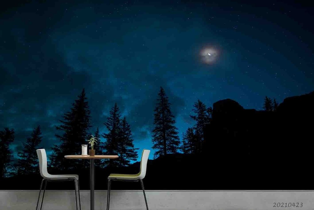 3D Forest Starry Sky Night Scene Wall Murals Wallpaper Murals Wall Sticker