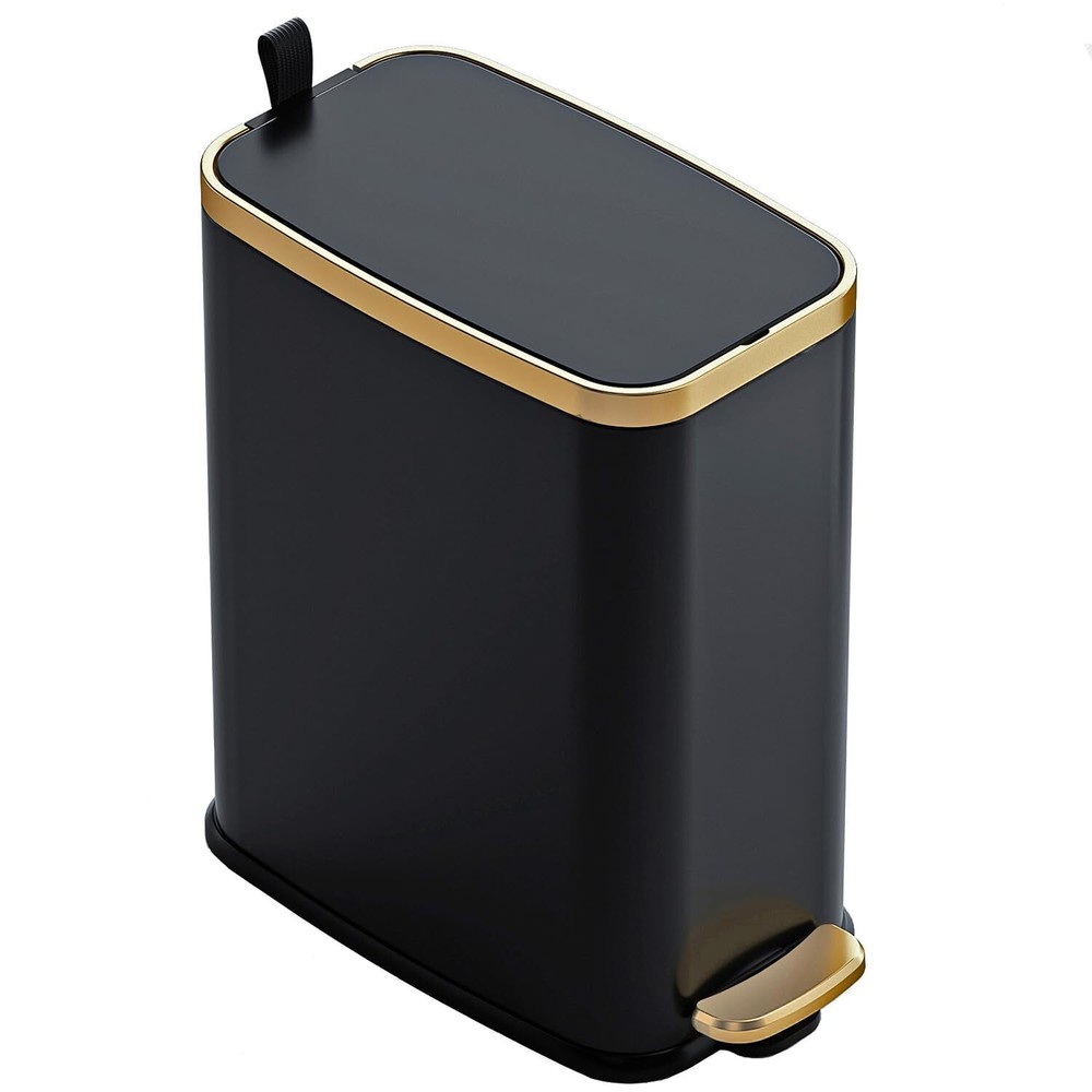 Small Bathroom Trash Can with Lid Soft Close-5L/1.3 Gal Slim Garbage Can-Meta...