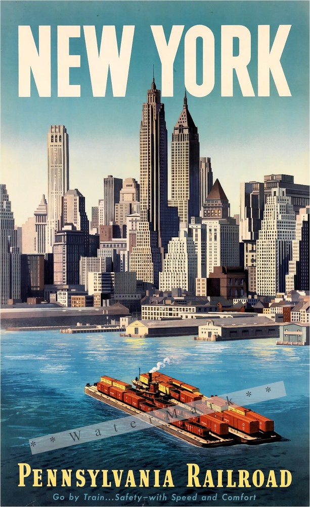 Pennsylvania RR New York City 1950 Skyline Vintage Poster Print Retro Style Art