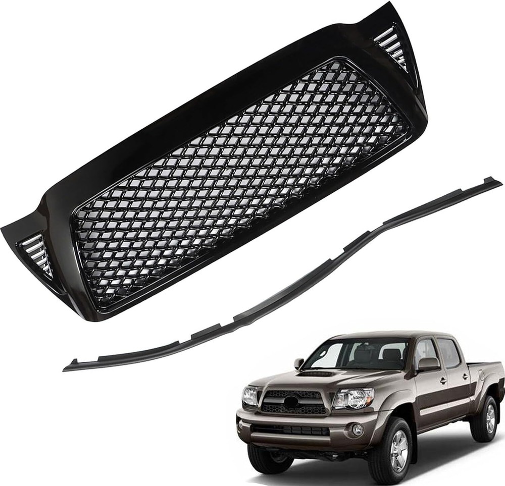 Front Bumper Grille Grill for 2005 2006 2007 2008-2011 Toyota Tacoma Gloss Black