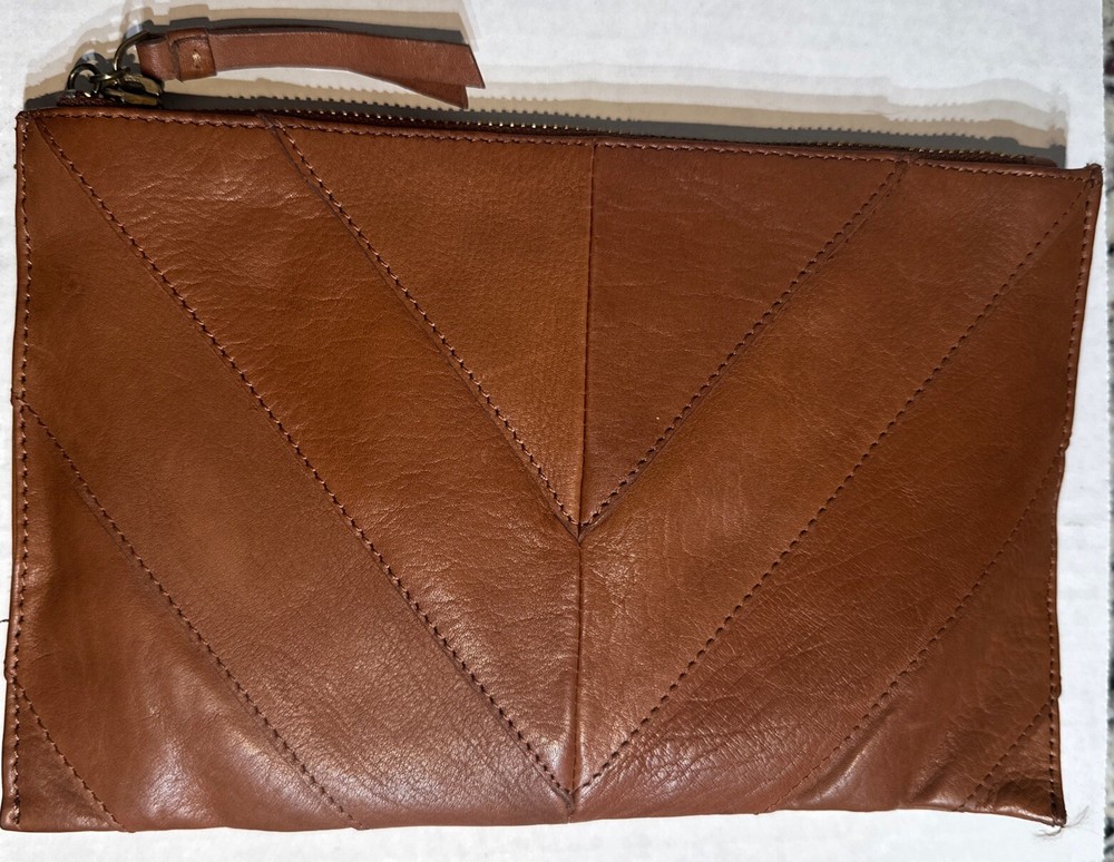 Lucky Brand Rayla Leather Clutch, Zipper Saddle Brown