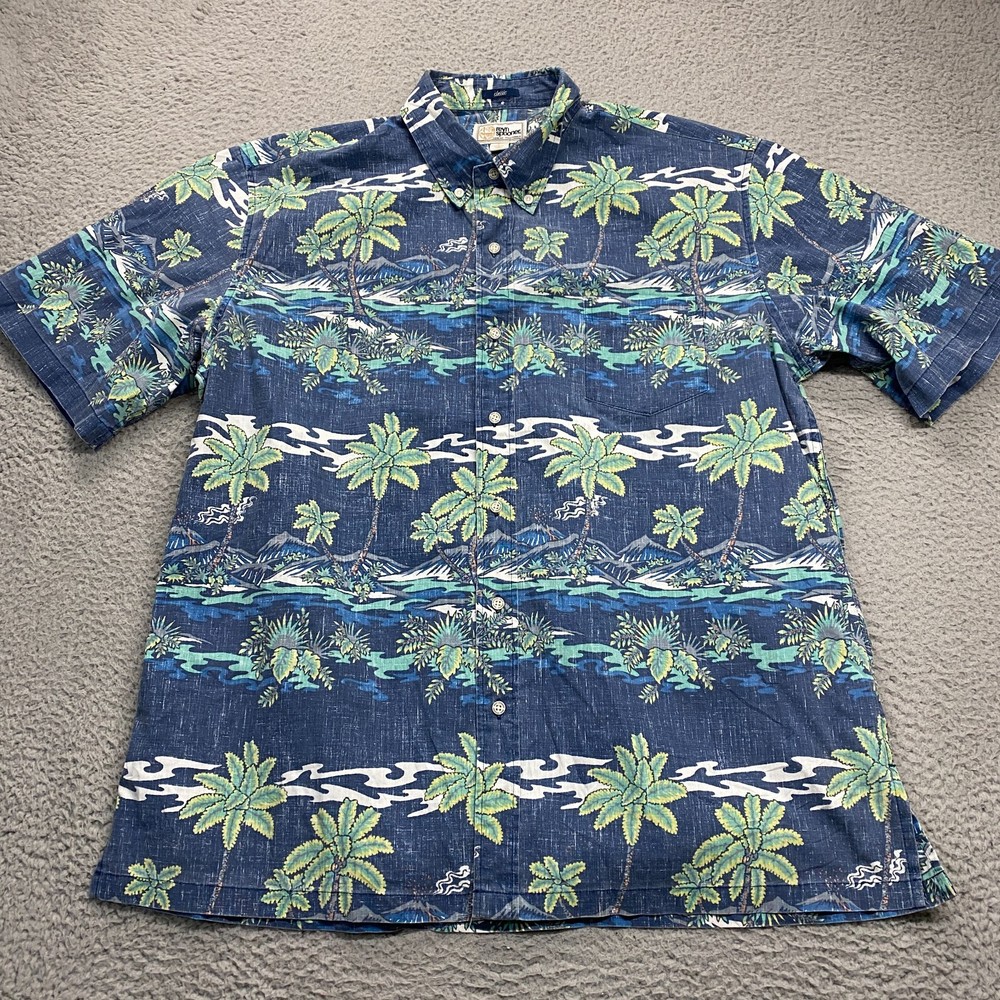 Reyn Spooner Hawaiian Shirt Mens XL Blue Floral Aloha Tropical Island Vacation