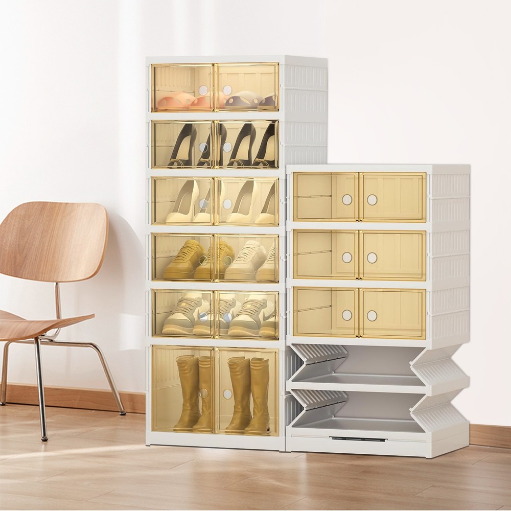 6-Tier Foldable Shoe Rack Organizer Holds 12 Pairs Space-Saving Closet Storage