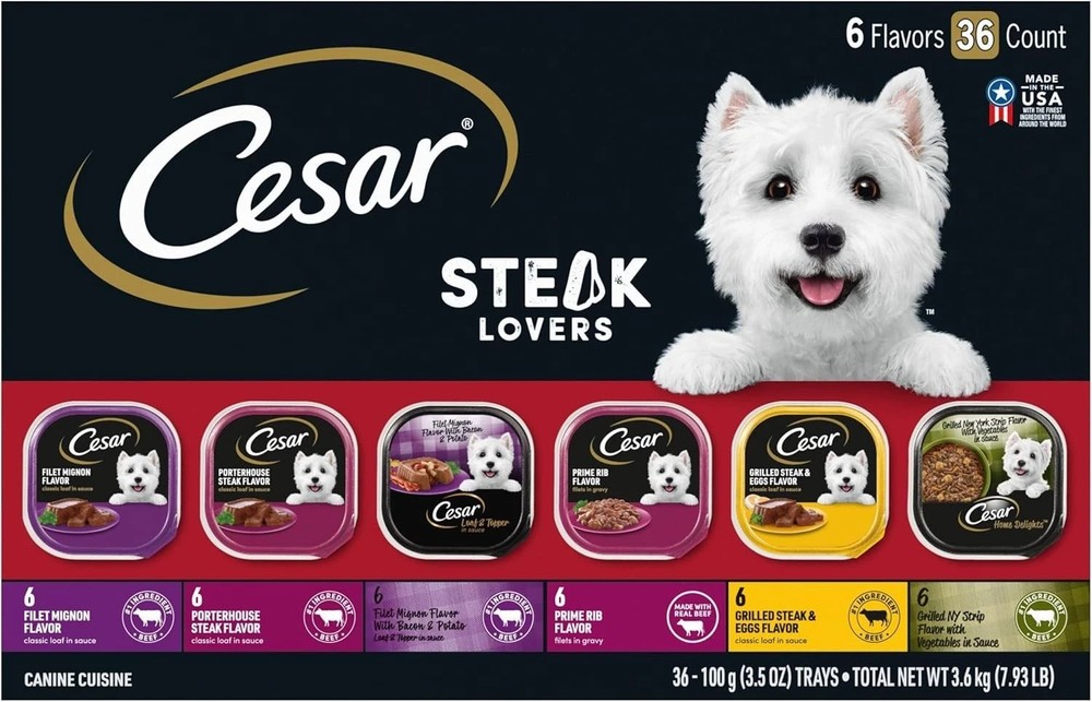 Cesar 10165439 Adult Wet Dog Food Steak Lover's Variety Pack of 36