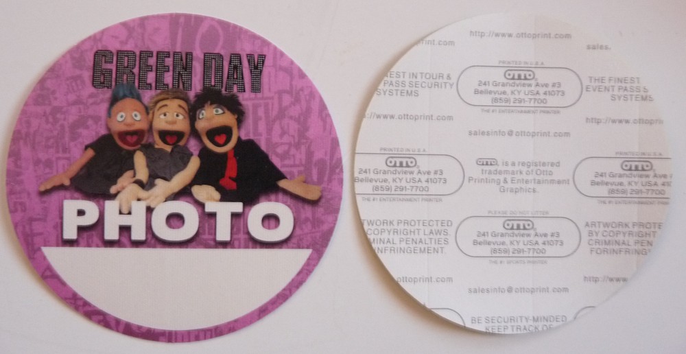 Green Day RARE Muppets Tour Pink Concert Photo Backstage Pass D6