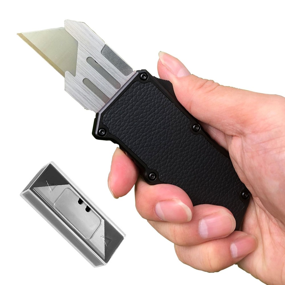 Automatic Utility Knife, Black Razor Blades Pocket Knife, Box Cutters Retract...
