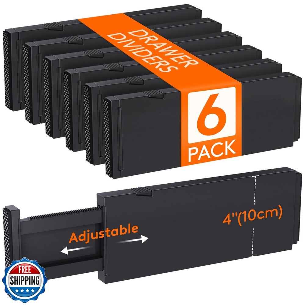 Lifewit 6-Pack Adjustable Drawer Dividers 4 Inch Tall 11-17 Inches Wide Organizer Set