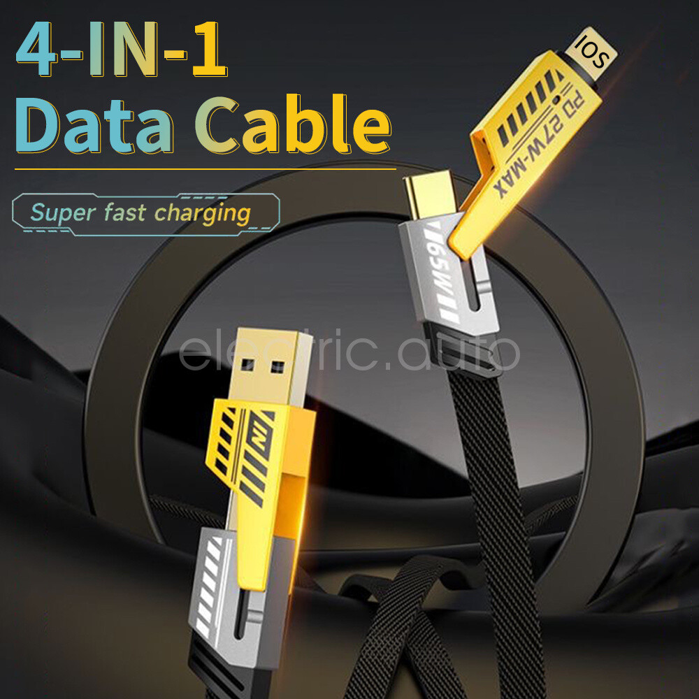 4-in-1 Fast Charging Cable USB to Lightning PD27W Super Speed Data Cord