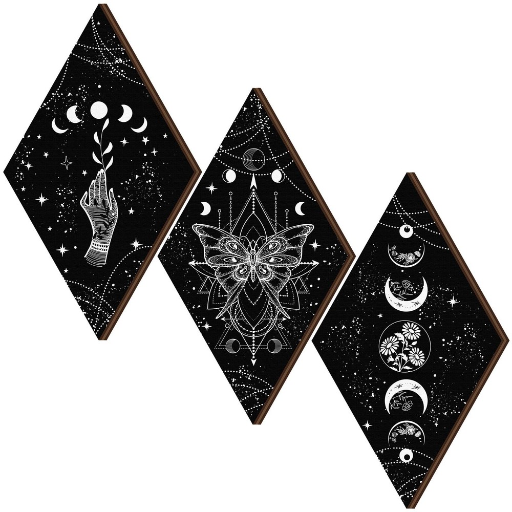 Ferraycle 3 Pcs Rustic Boho Wall Decor Moon Phases Butterfly Wall Art Stars M...