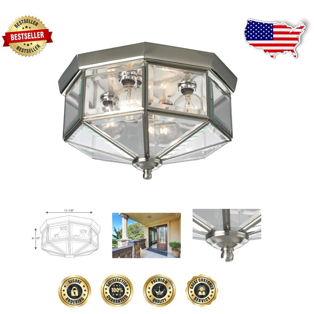 Elegant Octagonal Close-to-Ceiling Fixture in Brushed Nickel - Dimmable Ambiance