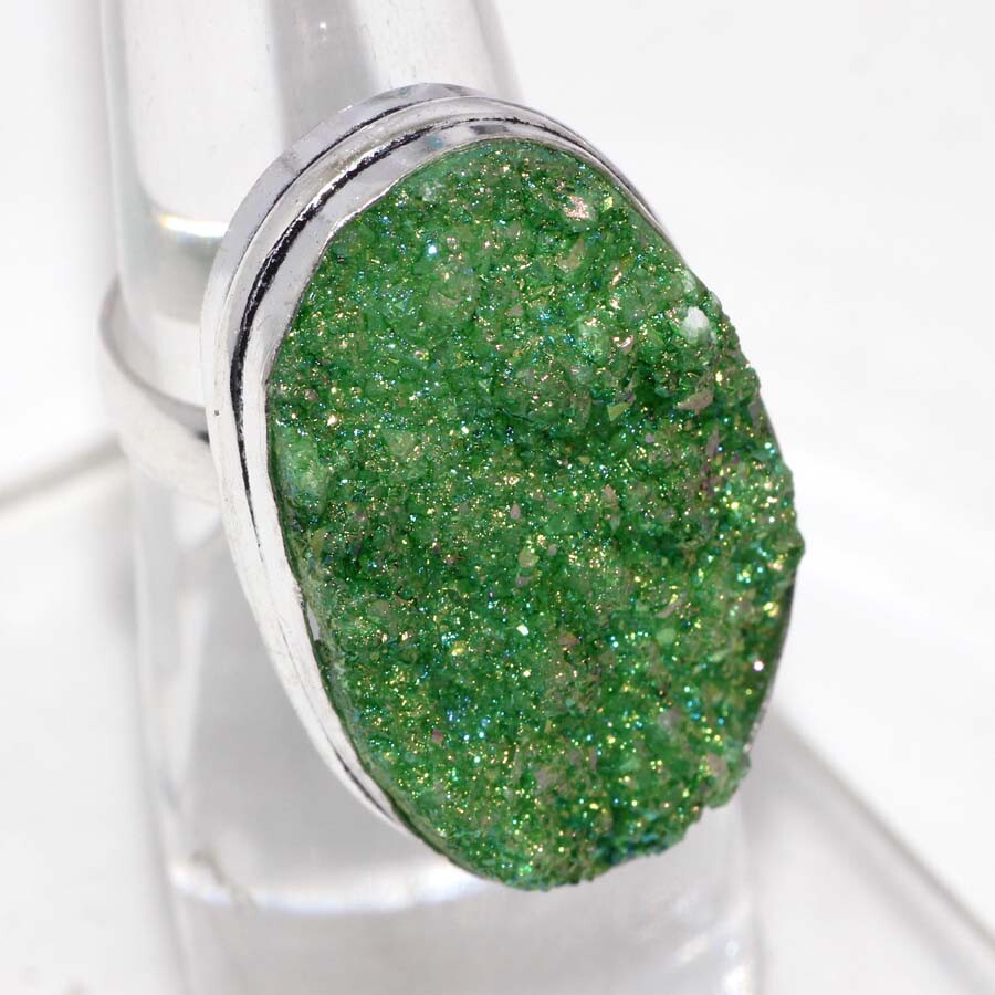 Titanium Druzy 925 Silver Plated Handmade Ring US 7 Aesthetic Jewellery JW