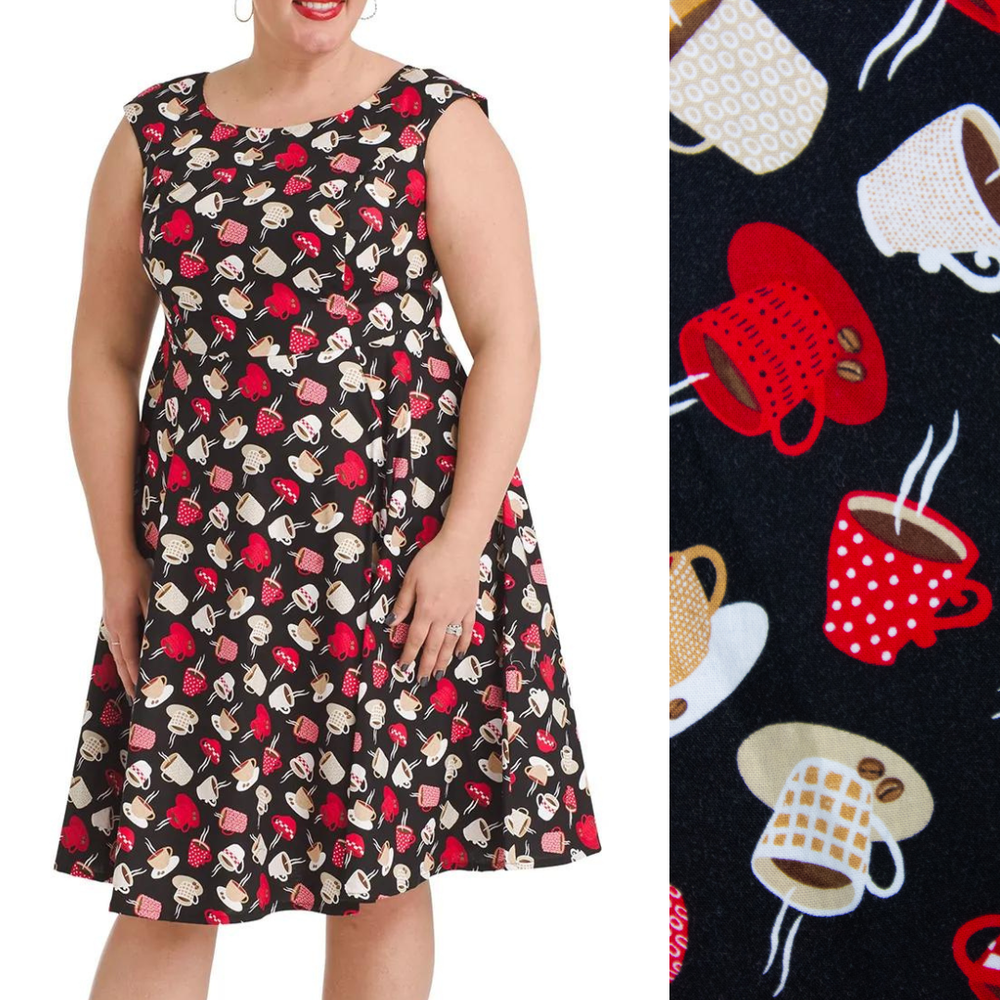 Cherry Velvet Gwynnie Bee Coffee Break Fit And Flare Olivia Dress, XL