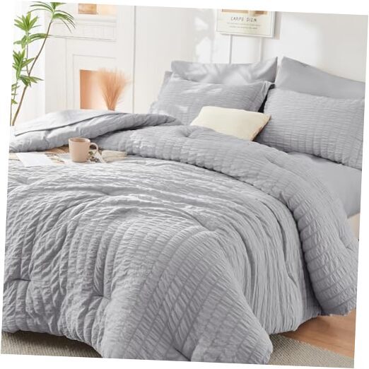 King Size Comforter Set Seersucker 7 Pieces, All King(102