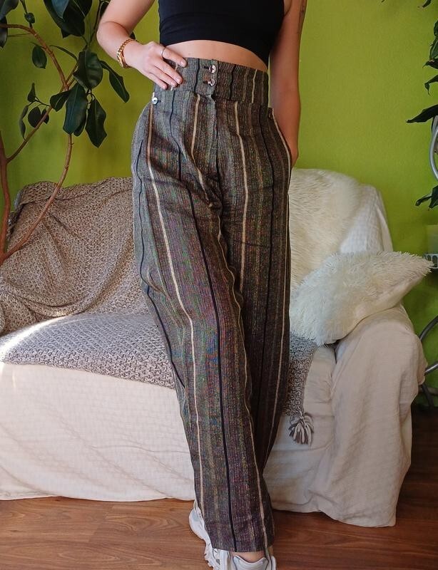Vintage Barbara Bernstorff Gray Bananas Super High Rise Wide Linen Pants Size 38