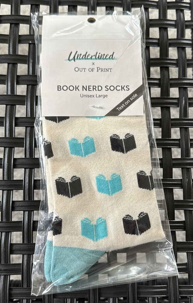 (Pair) Underlined Out of Print Book Nerd Socks Small 1023-04-LRG Brand New In Pk