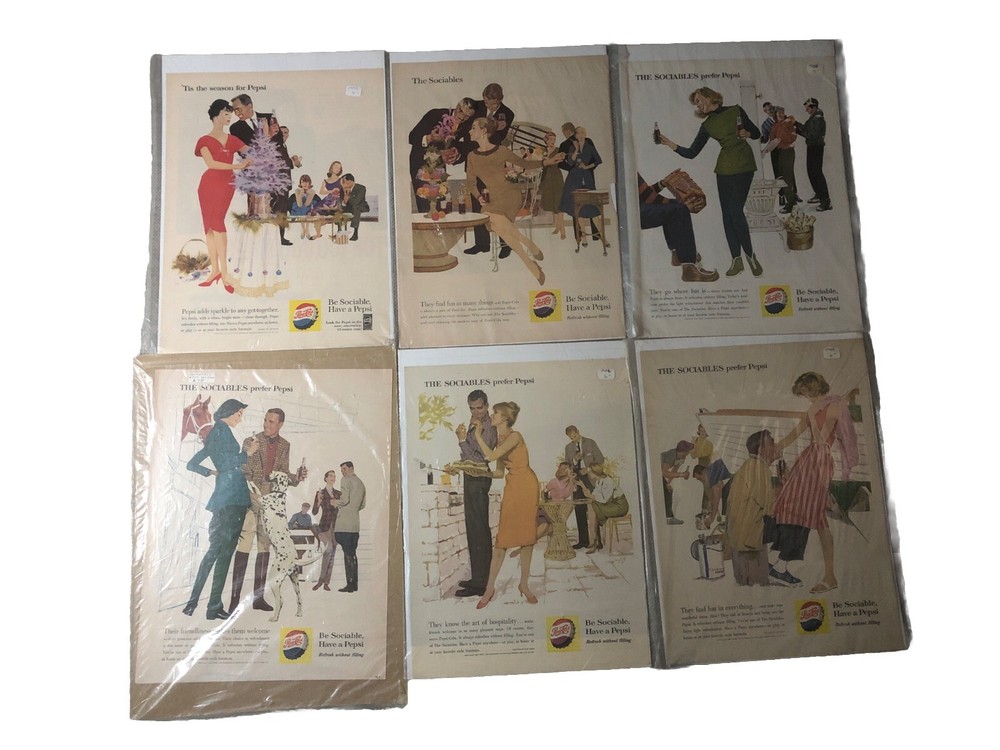 Lot Of 6 PEPSI PEPSI-COLA Print Ads Advertisements 1950s The Sociables