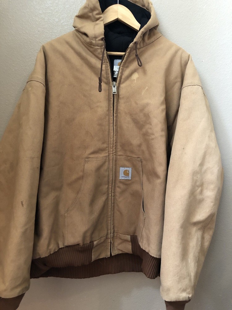 Carhartt J04 BRN Jacket Mens 4XL Brown Full Zip Hooded Quilt Lined Canvas