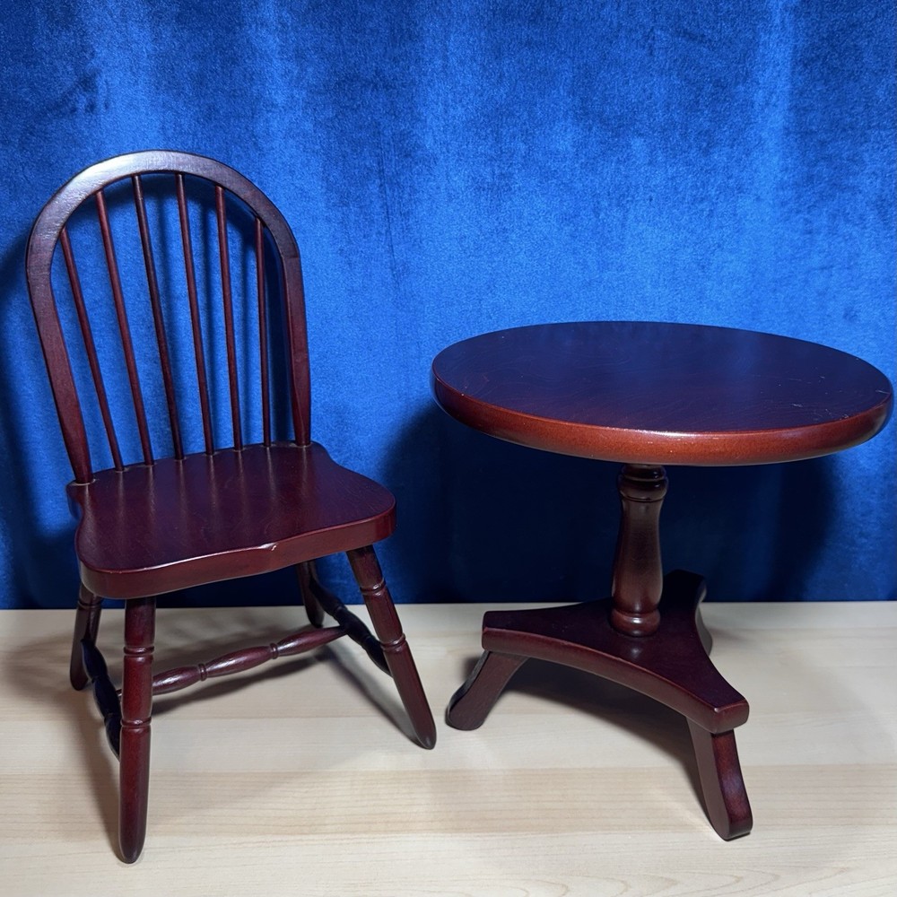 Vintage Walnut Doll-Sized Pedestal Table with Spindle Chair or Plant Stand