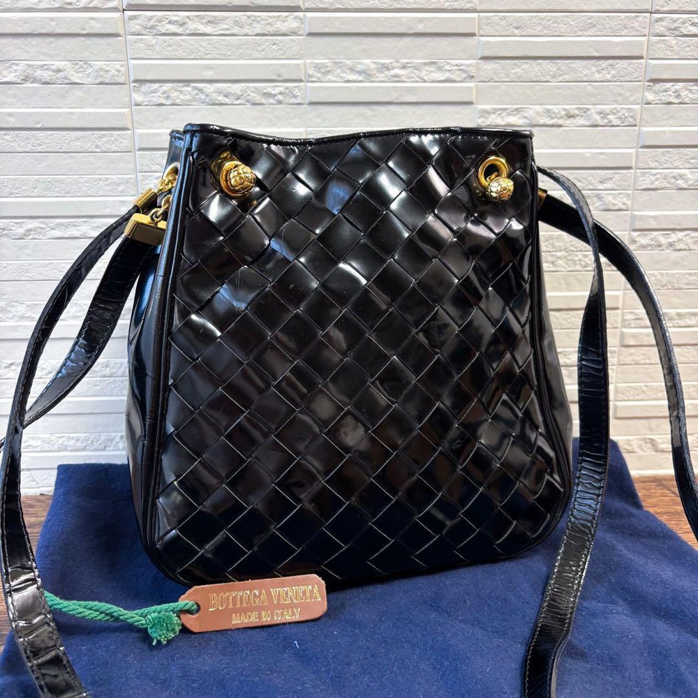 BOTTEGA VENETA Shoulder Bag Black Intrecciato Leather Authentic F12191443