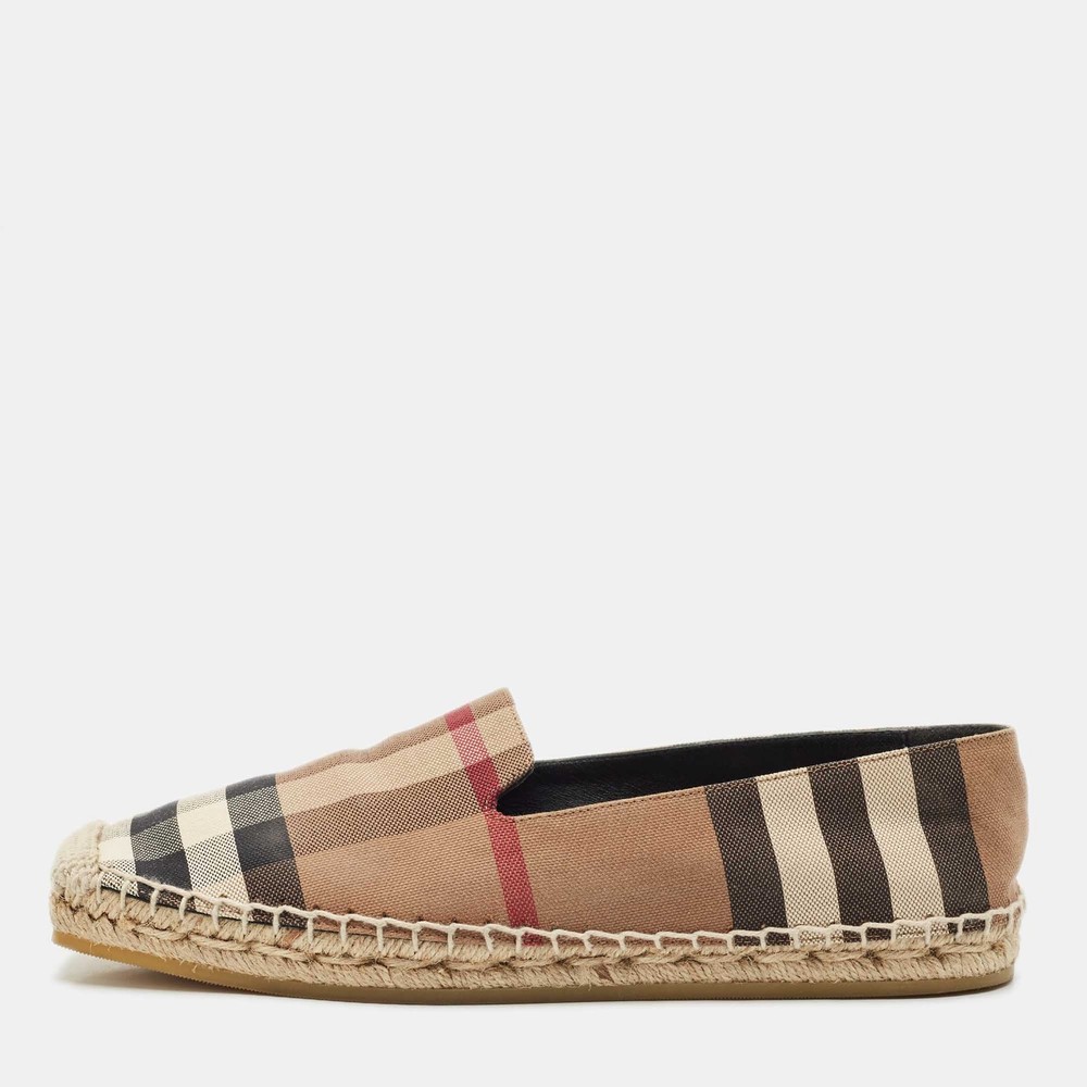 Burberry BrownBeige House Check Canvas Espadrille Flats Size 37