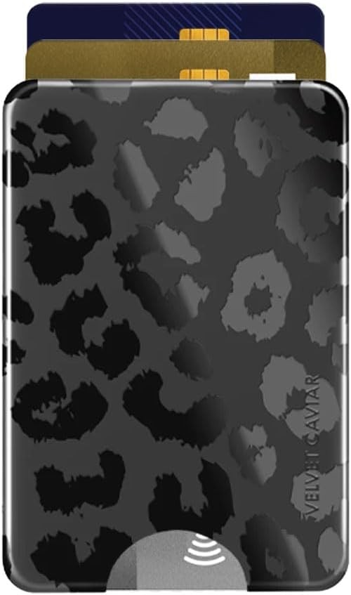 VELVET CAVIAR MagSafe Wallet for Women in Magnetic Black Leopard Print