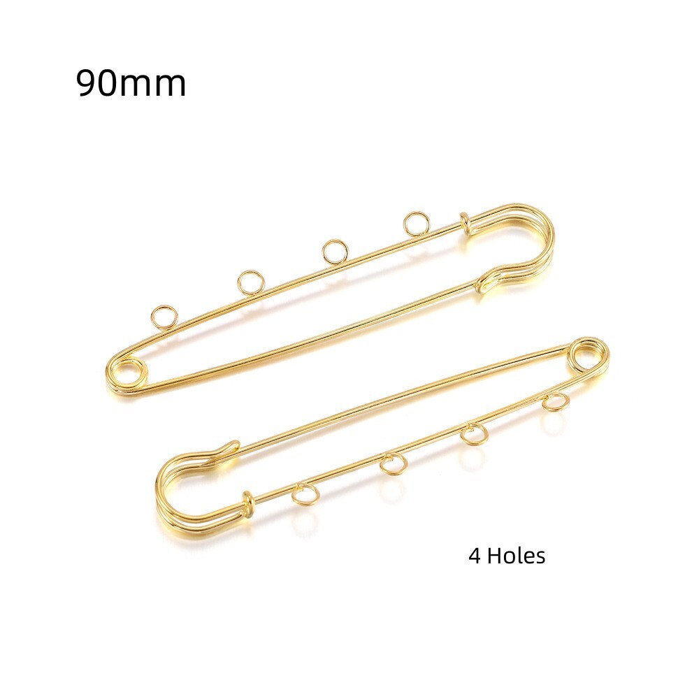 90mm Gold Tone Safety Pins with 4 Holes - Pack of 10