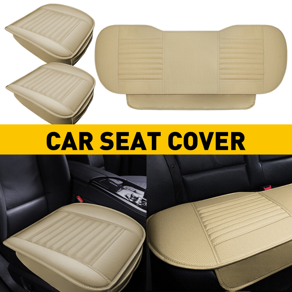 Beige Car Seat Covers Universal 3pcs Protector Front Rear Car Truck SUV Van AUTO
