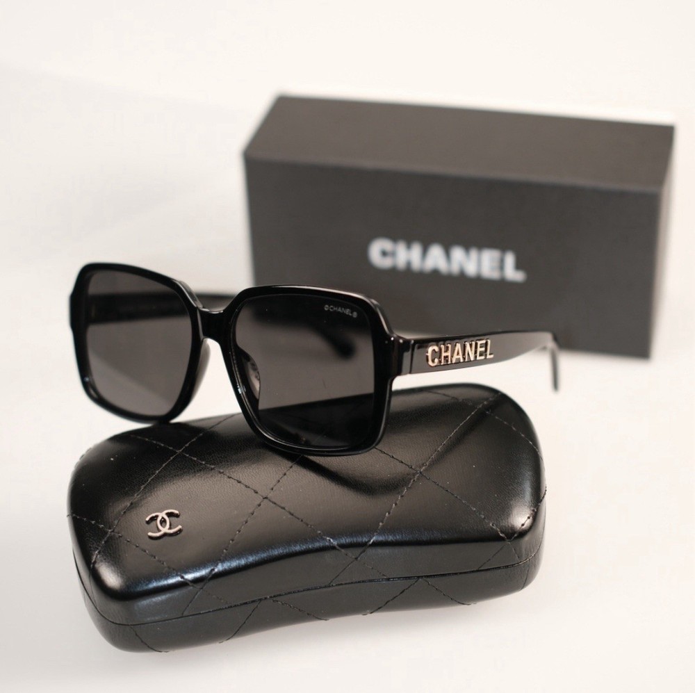 CHANEL Women's Designer Black Square Sunglasses Tinted Lens High Quality