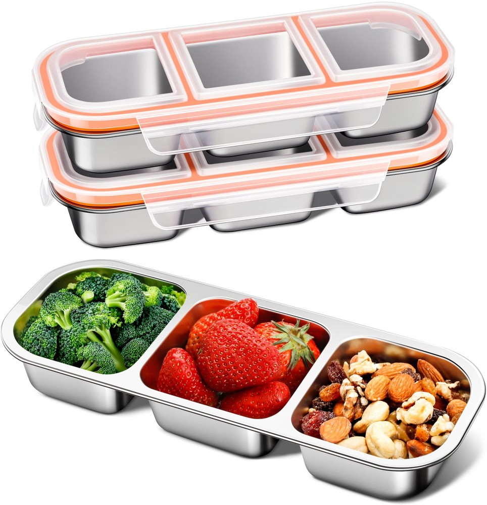 3-Pack Stainless Steel Leak-Proof Snack Containers for Kids and Adults