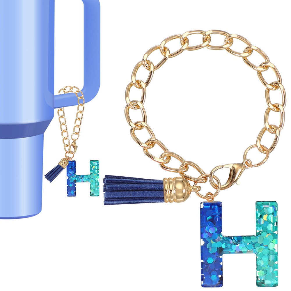 Letter Charm for Stanley Tumbler Cup Initial H Charm Accessories Keychain Blue