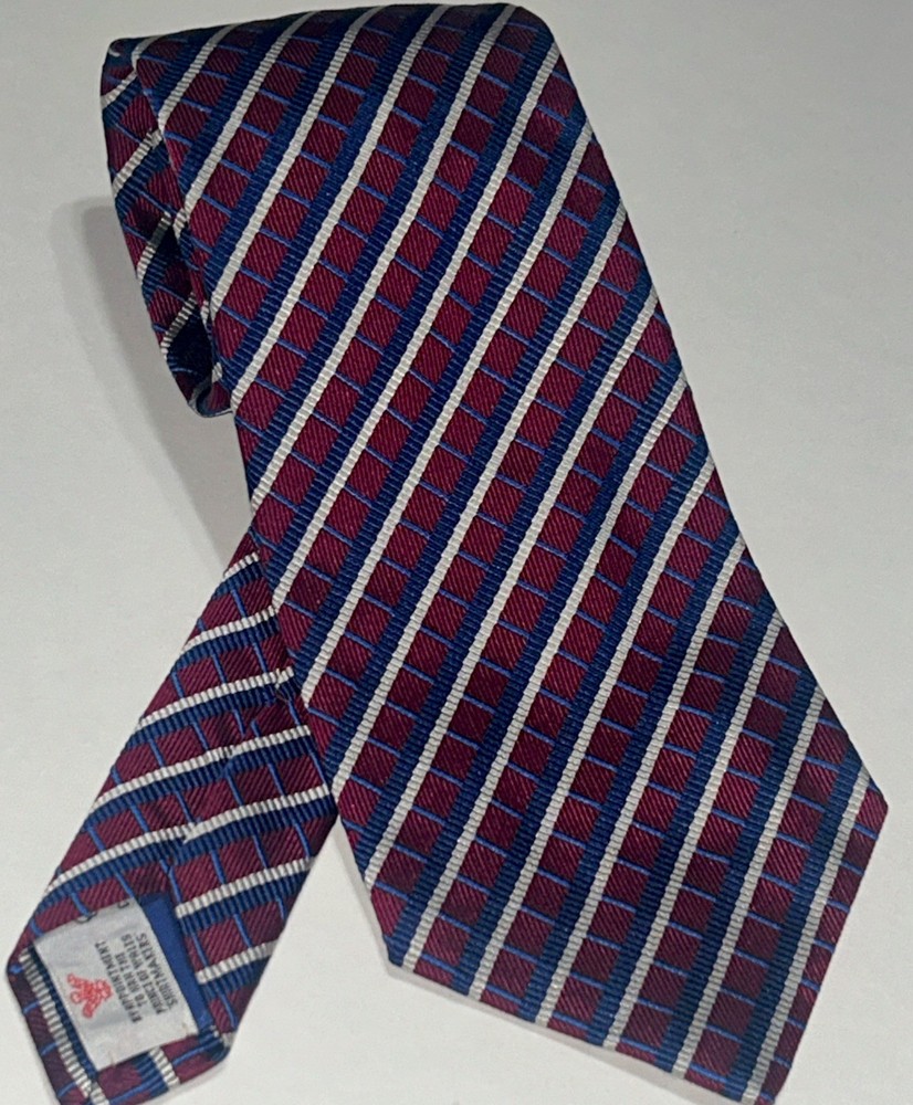 Vintage Turnbull & Asser London Mens Tie Silk Red W/Blue White Diagonal Stripes