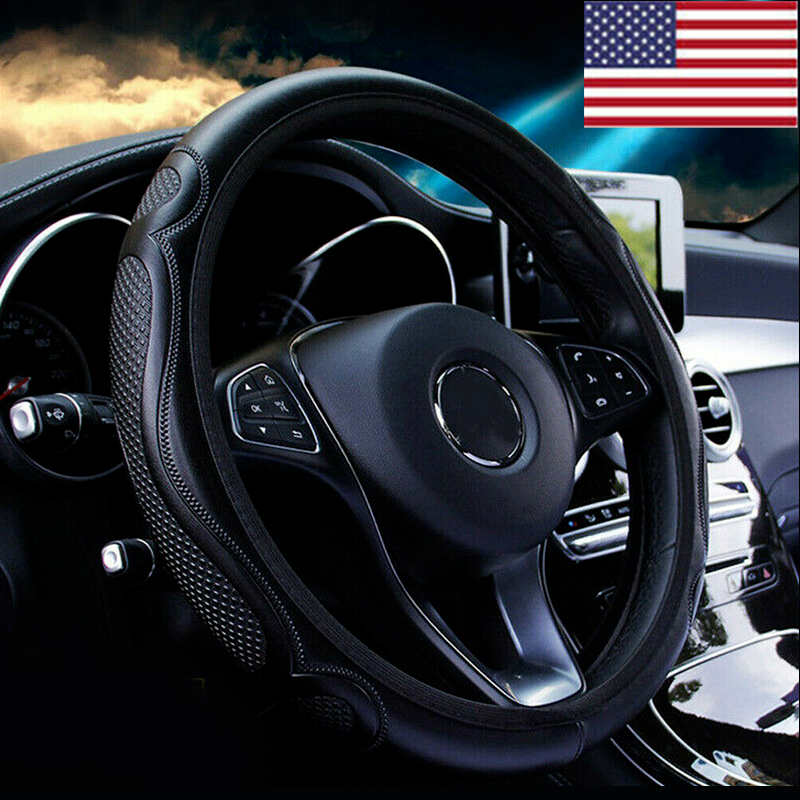 Black Leather Car Steering Wheel Cover Breathable Anti-slip Car Accessories US