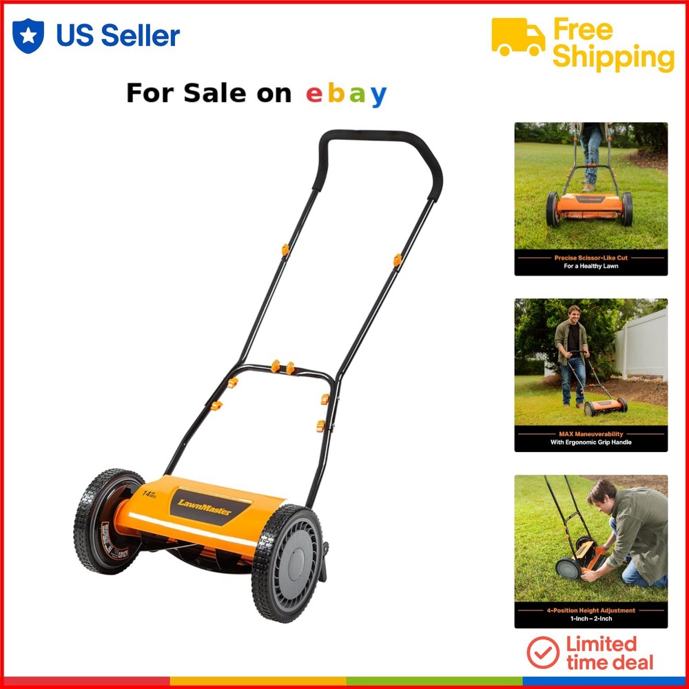 14-Inch Push Reel Lawn Mower with 4-Position Cut & Plastic Blade